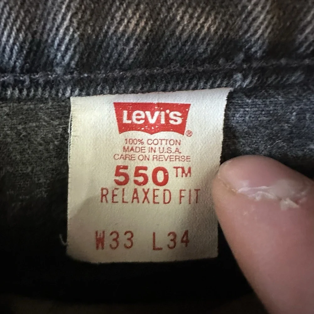 Vintage Levis ‎ 550 Jeans Mens 33x34 Black Denim Orange Tab 90s USA Made